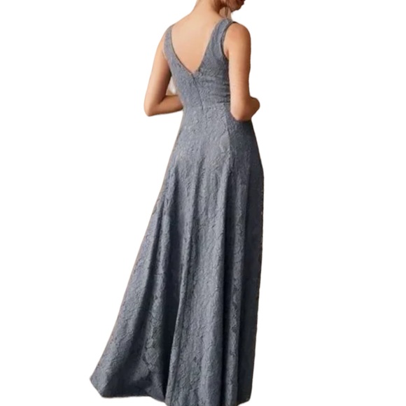 Fame & Partners x BHLDN / Anthropologie Dona 4 / Sm Blue Floral Lace Formal Gown - Picture 8 of 9